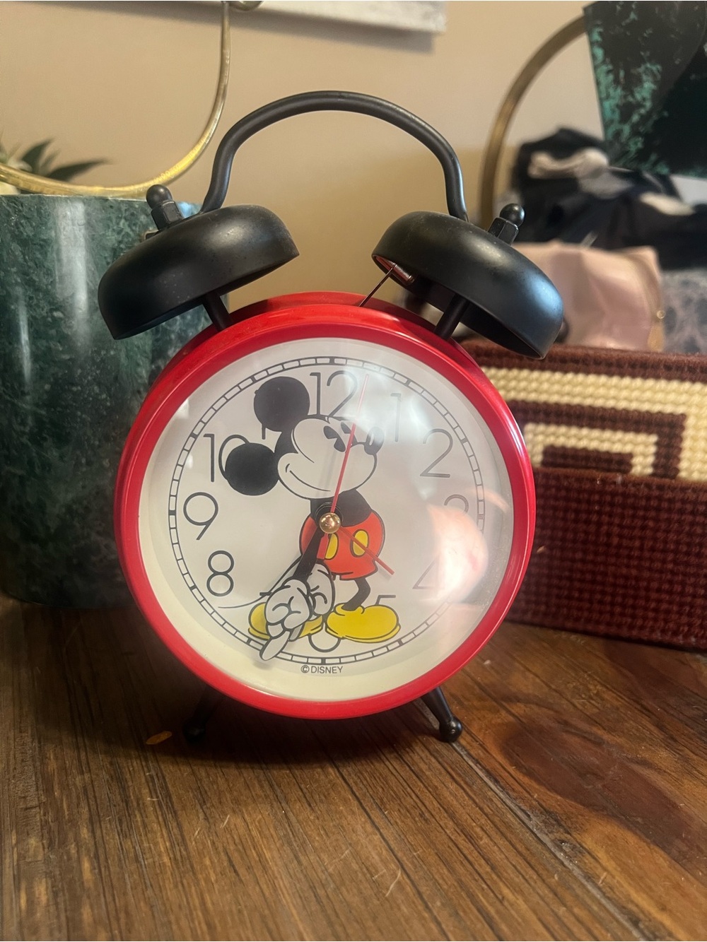 Vintage Disney Mickey Mouse Red Retro Twin Bell Alarm Clock